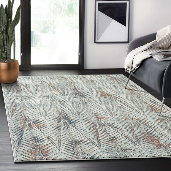 Abani Venus Collection Contemporary 5' x 8' Grey Leaf Triangles Area Rug