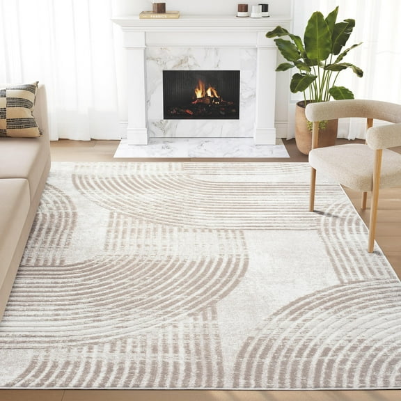 Abani Viva Collection Area Rug Mid Century Modern Bedroom Living Room Decor Floor Rug 5 x 8 Cream