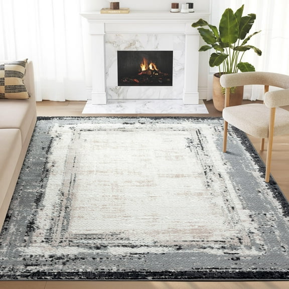 Abani Viva Collection Area Rug Mid Century Modern Bedroom Living Room Decor Floor Rug 5 x 8 Ivory
