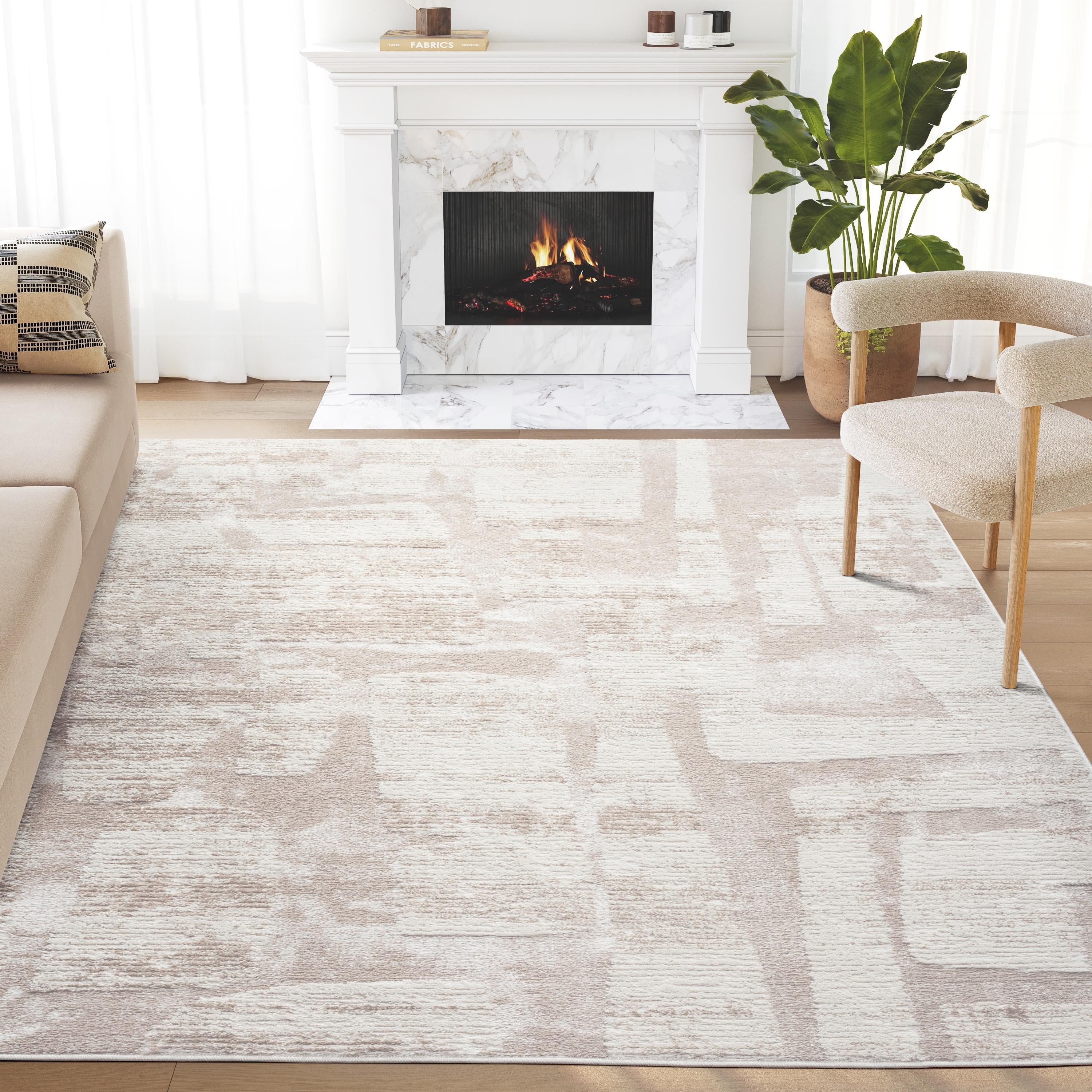 Abani Viva Collection Area Rug Mid Century Modern Bedroom Living Room Decor Floor Rug 6 x 9 Cream Beige