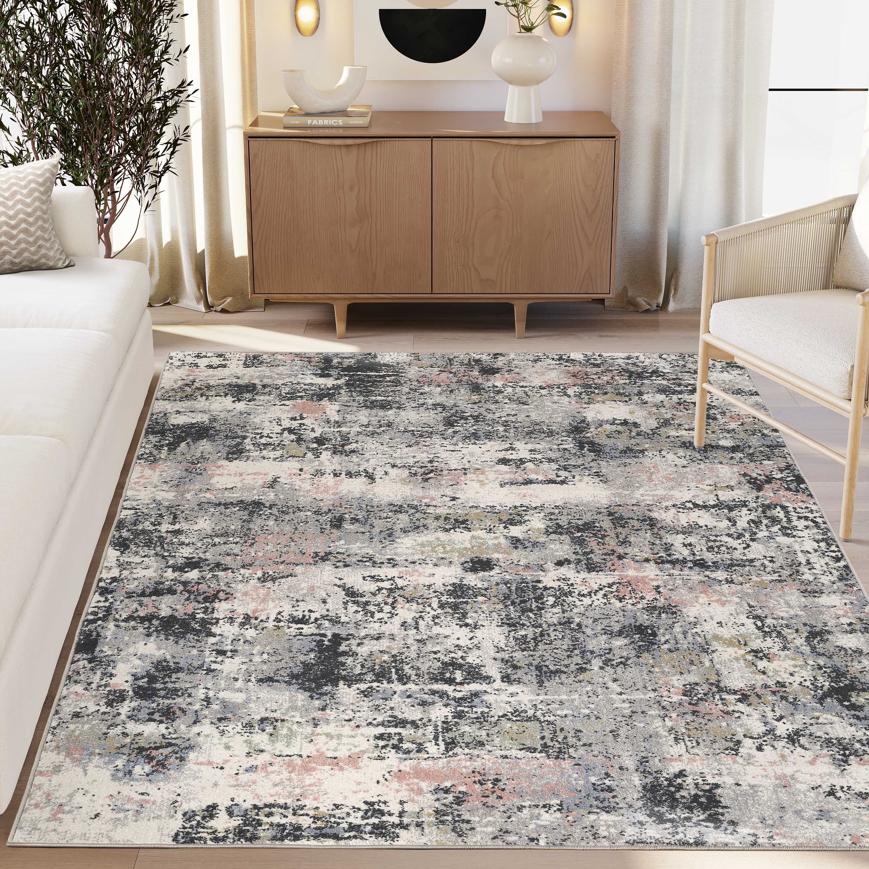 Abani Vivienne Washable Abstract Area Rug 8x10 Blue Grey Modern ...