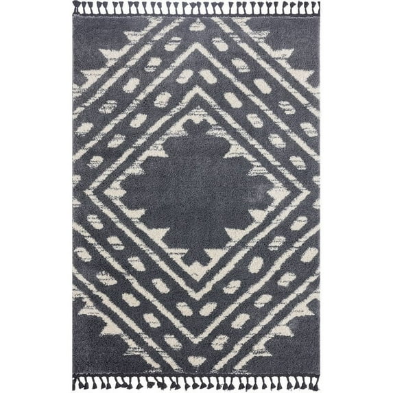 Abani Willow 5'3"W x 7'6"D WIL140A Moroccan Grey Shag Area Rug