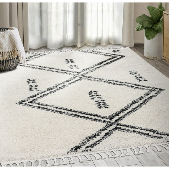 Abani Willow Moroccan Cream Shag Rug 6' x 9' 6' x 9'