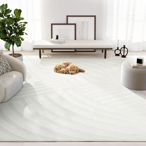 Abani Zen 5' x 8' Cream Rug – Neutral Modern Linear Pattern, Soft Area Rug for Living Room & Bedroom, Durable & Easy to Clean