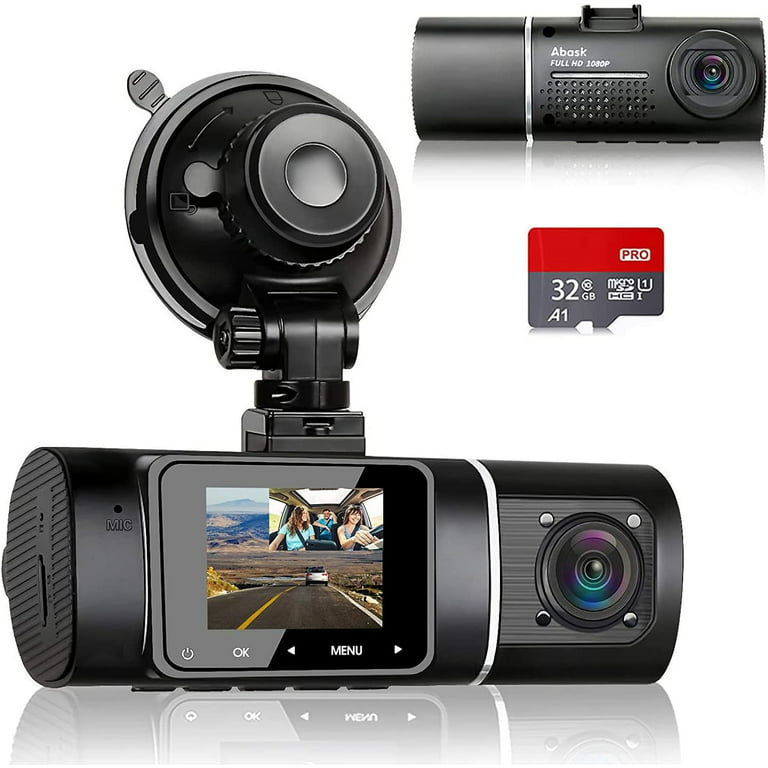 Abask J05 Dashcam Front and Inside Dual 1080P FHD - Angle 170°/140° With  Night Vision,Parking Mode,G-Sensor,Loop Recording,WDR - With 32GB Card
