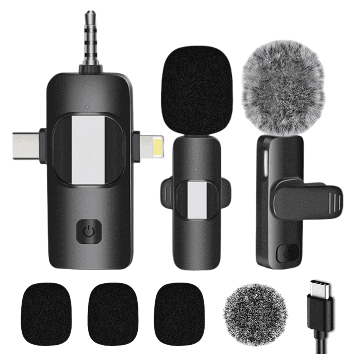 Abastado Dual Wireless Lavalier Microphones For Iphone, Android, Camera, Laptop, Pc, 3-In-1 Wireless Clip-On Microphone For Video Recording, Vlog