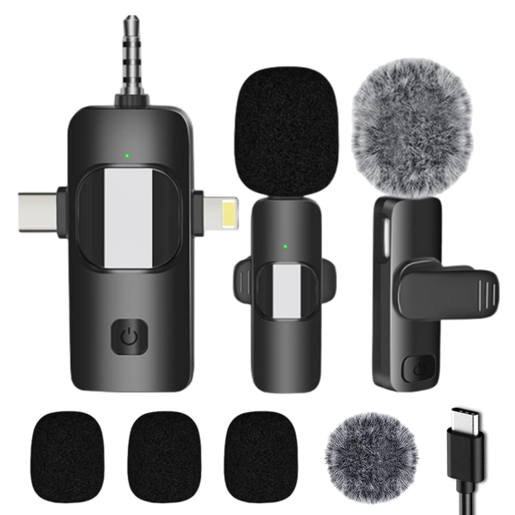 Abastado Dual Wireless Lavalier Microphones For Iphone, Android, Camera, Laptop, Pc, 3-In-1 Wireless Clip-On Microphone For Video Recording, Vlog