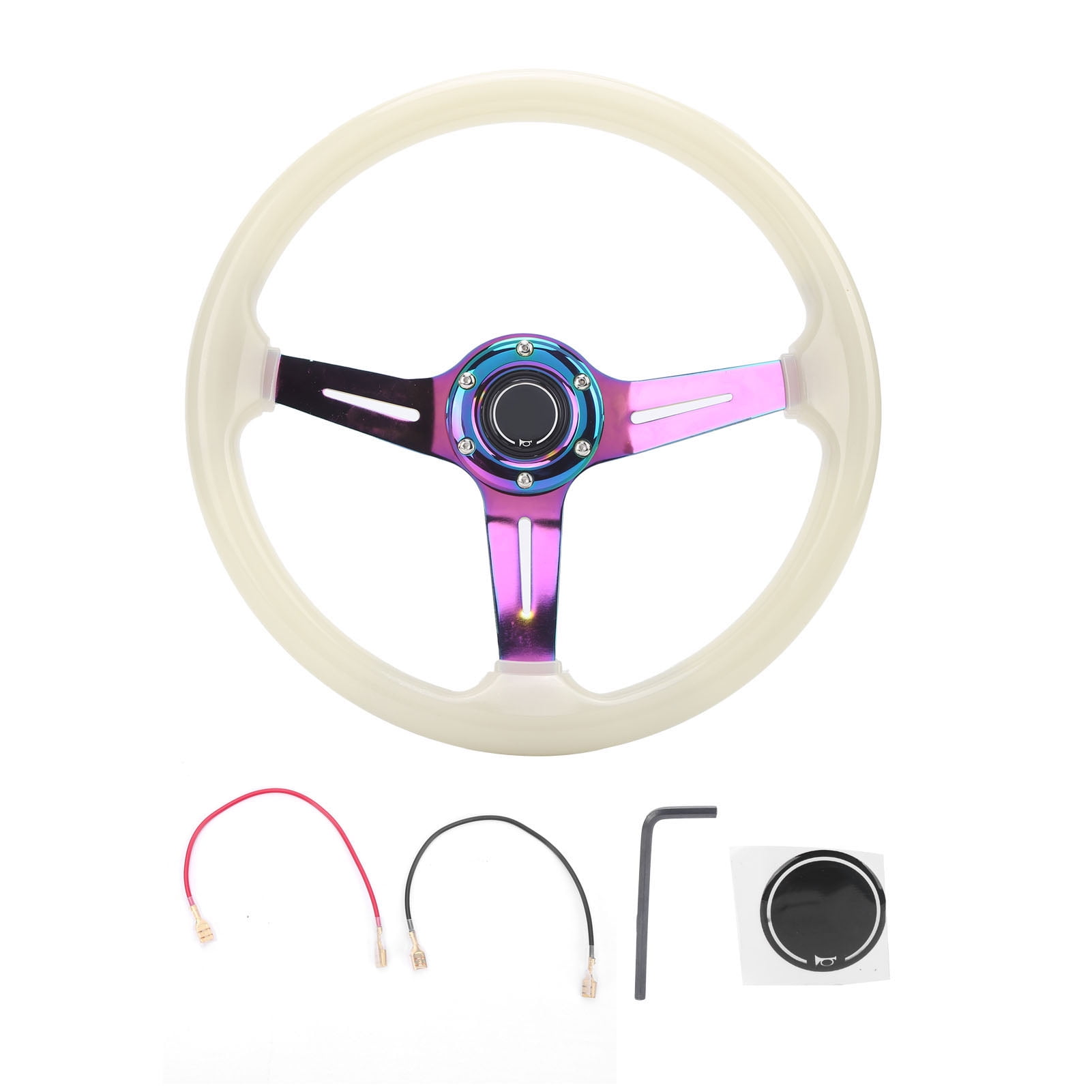 Abastado Luminous Steering Wheel 14in Acrylic Day White/Night Green Universal for Car Racing ATV Kart UTV