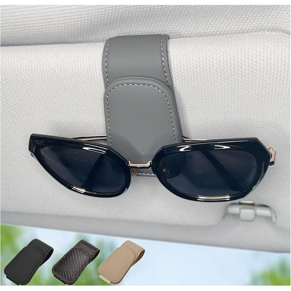 Abastado Magnetic Leather Sunglass Holder for Car, Sunglasses Clip for Car Visor, Auto Interior Accessories Universal for Different Size Eyeglasses (Grey)