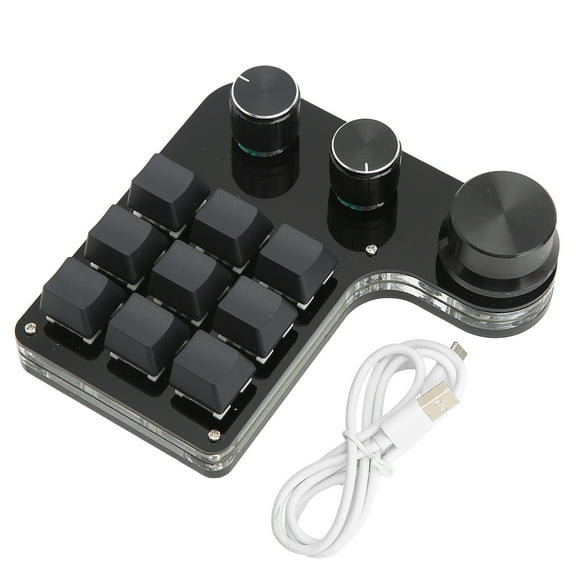 Abastado Mini Gaming Keypad 3 Knobs RGB Backlit Blue Switch Programmable 9 Key Keypad for Music Office Media