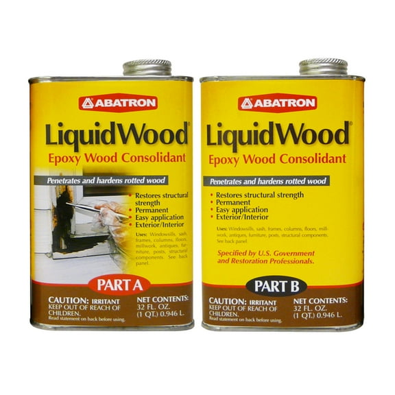 Abatron LW2QKR LiquidWood Epoxy Wood Hardener Compound Parts A & B, 2 Quart Kit