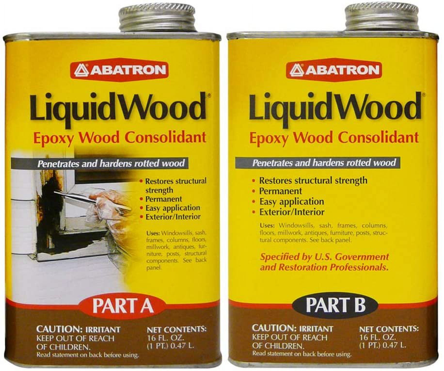 Abatron LiquidWood Kit - 2 Quarts - 2-Part Structural Wood Epoxy Resin - Wood Hardener and Consolidant - Perfect Primer for WoodEpox Epoxy Wood Filler