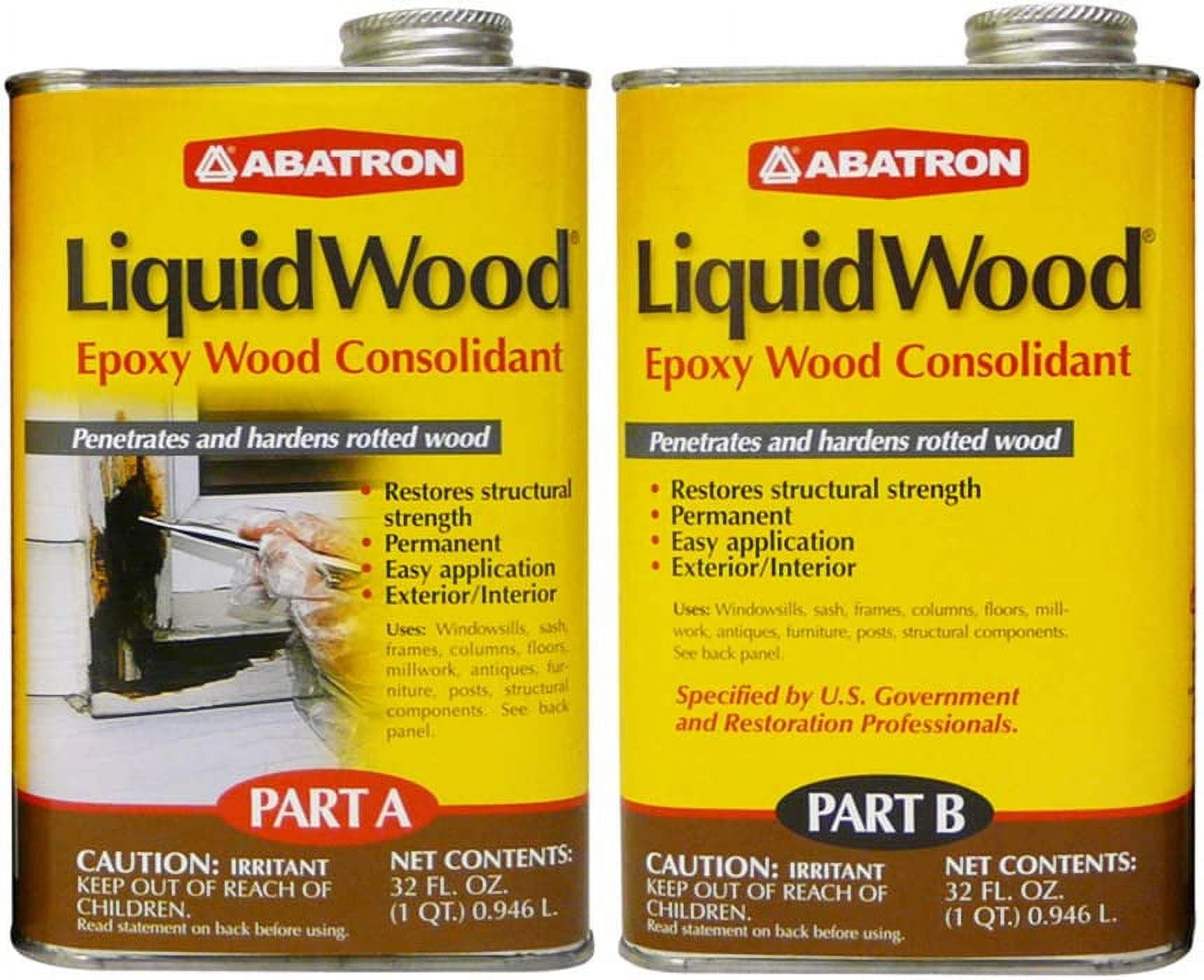 Abatron LiquidWood Kit - 2 Quarts - 2-Part Structural Wood Epoxy Resin - Wood Hardener and Consolidant - Perfect Primer for WoodEpox Epoxy Wood Filler