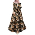 thumbnail image 1 of Abaya Dress for Elegant Women's Printed Dress Long Sleeve Robe Sun Skirt with Detachable Waist Belt, 1 of 7