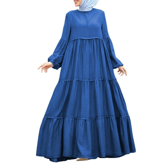 Abaya Dress for Elegant Women's Robe Batwing Sleeve Loose Fit Round Neck Long Prayer Dress Abaya Garment