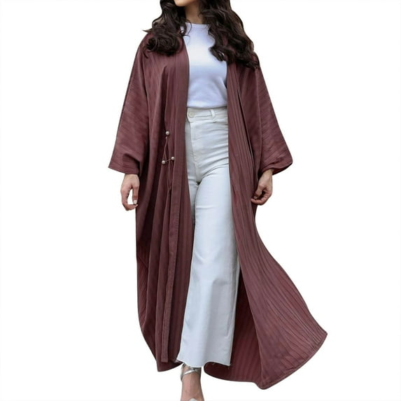 Abaya Dress for Modern Women's Fashion Turkish Style Long Sleeve Loose Fit Cardigan Robe Abaya for Casual Wear