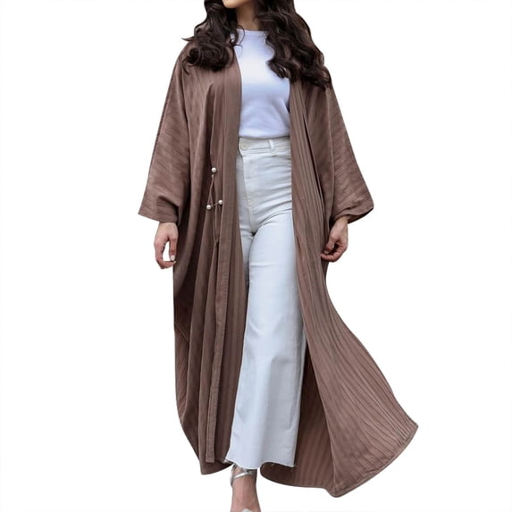 Abaya Dress for Modern Women's Fashion Turkish Style Long Sleeve Loose Fit Cardigan Robe Abaya for Casual Wear
