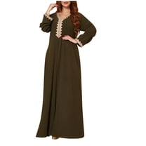 Abaya Embroidery Long Sleeve Floor Length Turkish Abaya for Women V Neck Muslim Islamic Ramadan Prayer Jilbab Robe