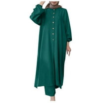 Abayas Dress for Women Muslim Matching Sets Long Sleeve Loose Top Pants 2 Pcs Dubai Islamic Muslim Clothes