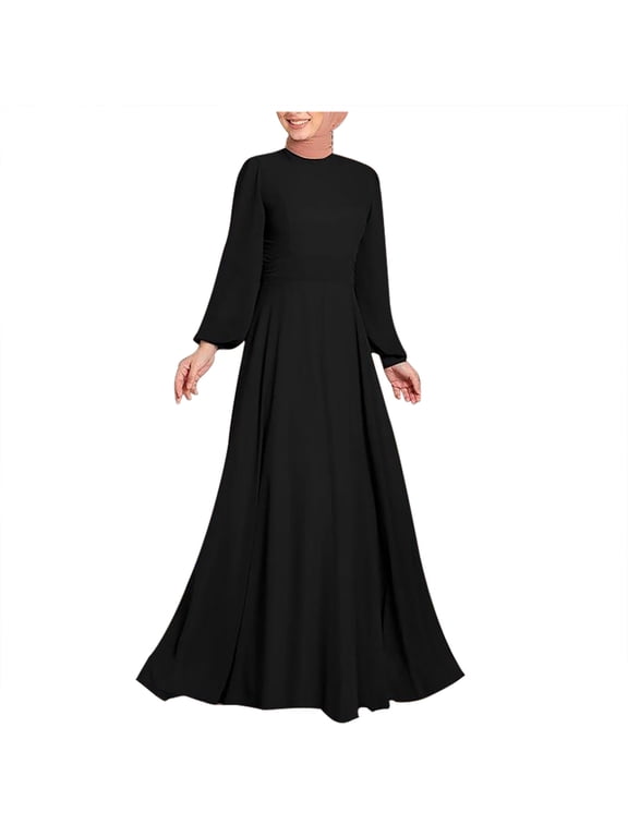 Abayas Maxi Dresses for Women Islamic Muslim Kaftan Abaya Dress Long Sleeve Flowy Dubai Turkish Dress Evening Gown
