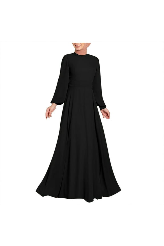 Abayas Maxi Dresses for Women Islamic Muslim Kaftan Abaya Dress Long Sleeve Flowy Dubai Turkish Dress Evening Gown