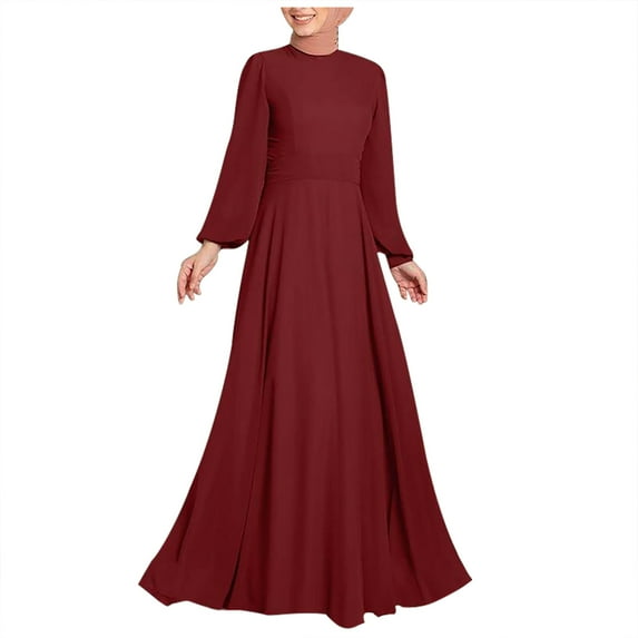 Abayas Maxi Dresses for Women Islamic Muslim Kaftan Abaya Dress Long Sleeve Flowy Dubai Turkish Dress Evening Gown