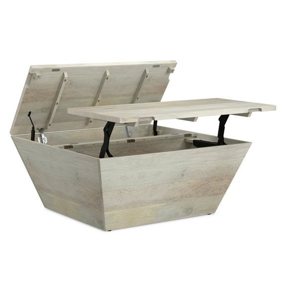 Abba 36 inch Wide Solid Mango Modern Lift Top Coffee Table in White Wash