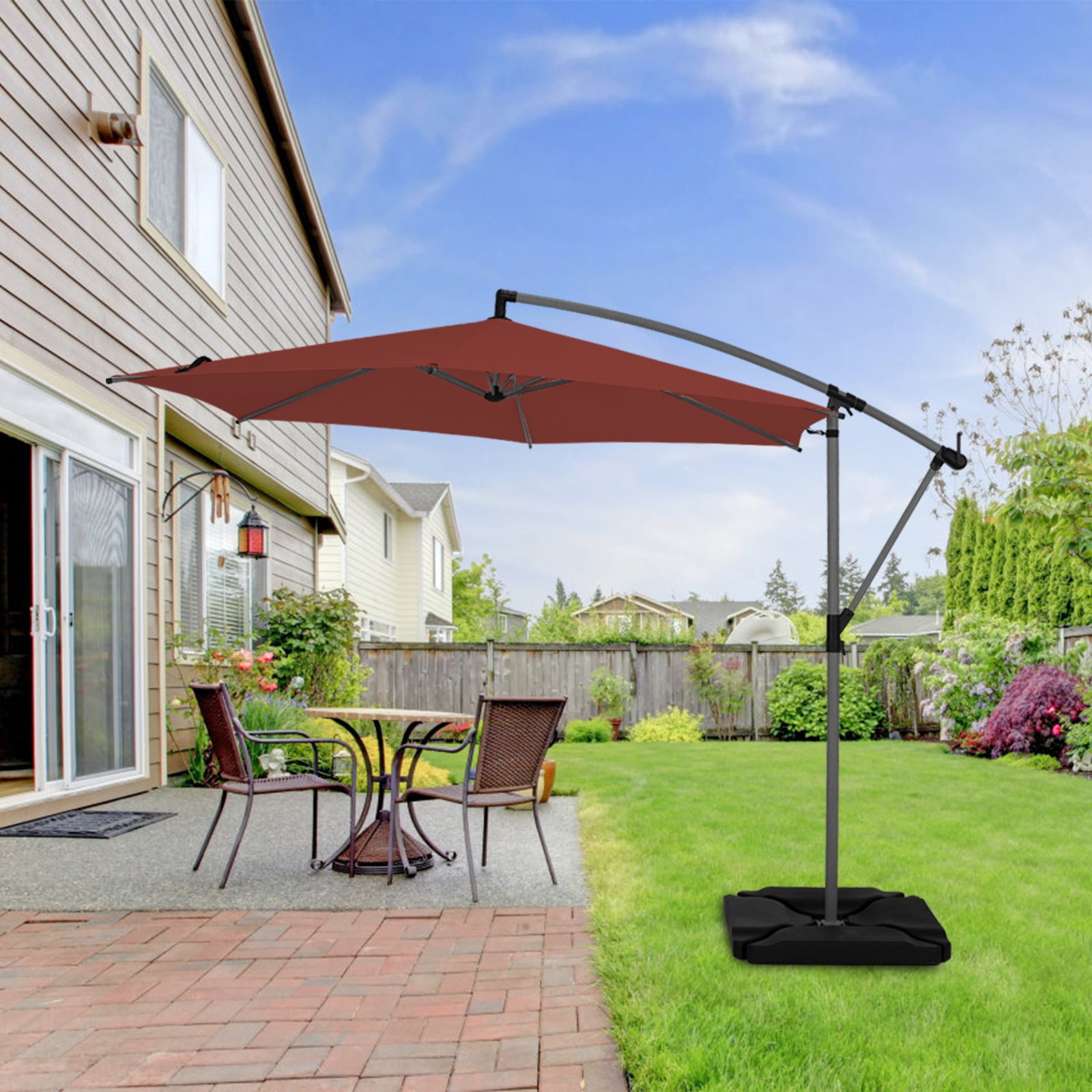 Abba Patio 10’ Malta Outdoor Patio Hanging Offset Cantilever Umbrella, Dark Red