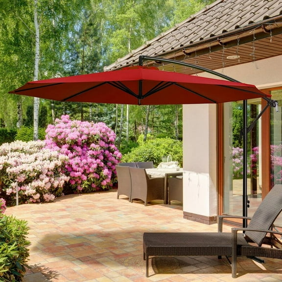Abba Patio 10’ Valencia Outdoor Hanging Offset Cantilever Umbrella, Dark Red