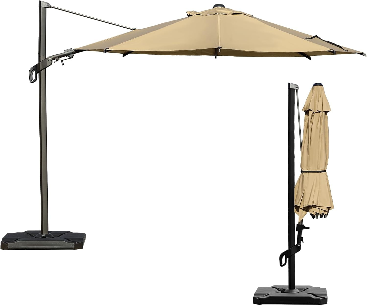Abba Patio 10ft Outdoor Hanging Offset Cantilever Umbrella w/360°Rotation and Easy Tilt, 8 Ribs, Brown
