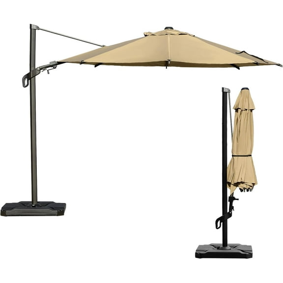 Abba Patio 10ft Outdoor Hanging Offset Cantilever Umbrella w/360°Rotation and Easy Tilt, 8 Ribs, Brown