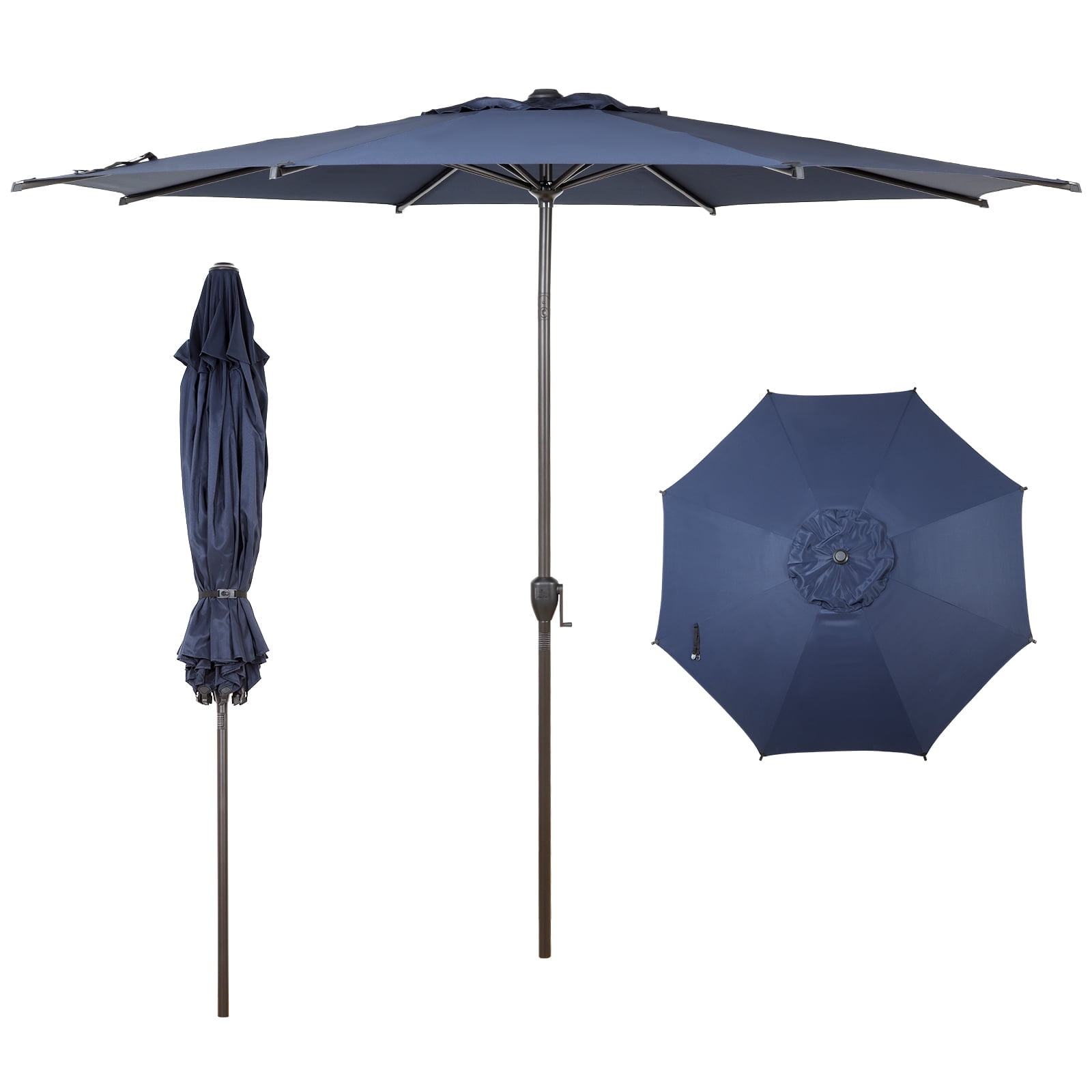 Abba Patio 11ft Lyon Outdoor Patio Umbrella w/ Push-up Tilt & Crank, 6 Ribs, Dark Blue