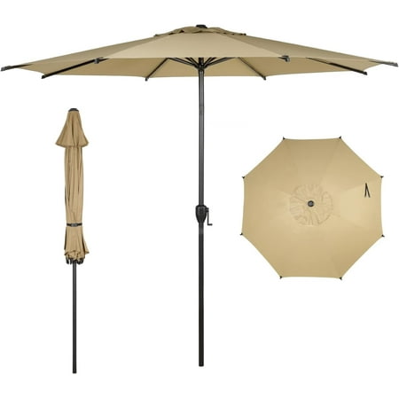 Abba Patio 11ft Outdoor Patio Umbrella w/ Push Button Tilt and Crank, 8 Ribs, Brown