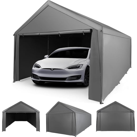 Abba Patio 12 x 20 ft Outdoor Carport Portable Car Tent Garage Shelter, Gray