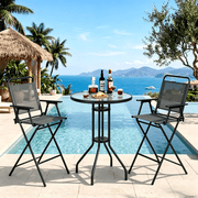 Abba Patio 3 PCS Outdoor Folding Bistro Barstools Set w/ Table for Balcony, Backyard, Poolside, Dark Grey