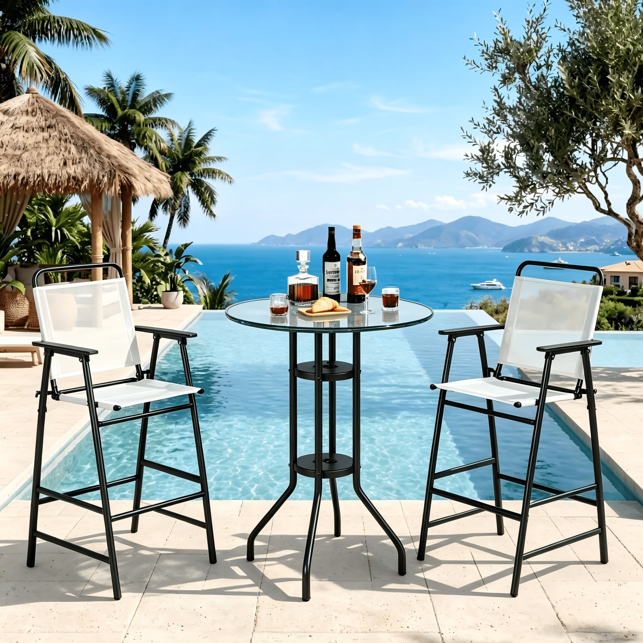 Abba Patio 3 PCS Outdoor Folding Bistro Barstools Set w/ Table for ...