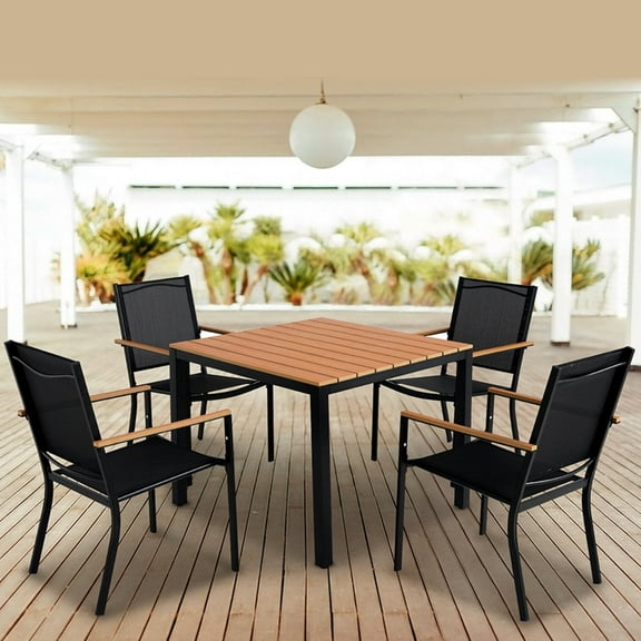 Abba Patio 5 PCS Outdoor Dining Set w/ All-Weather Aluminum Table & Wicker Chairs for Patio, Backyard