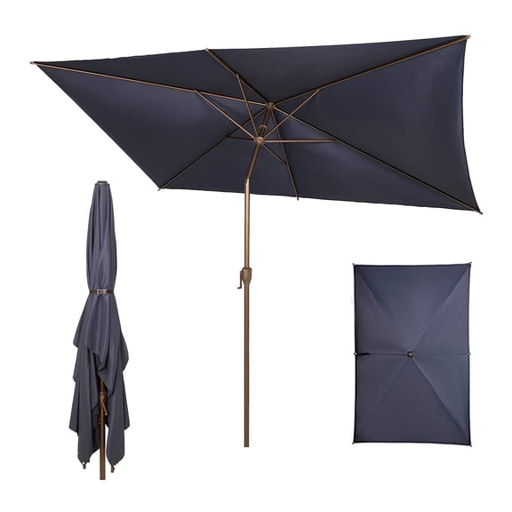 Abba Patio 6.5 x 10 ft Outdoor Square Patio Umbrella w/ Push Button Tilt and Crank, 6 Ribs-Dark Blue
