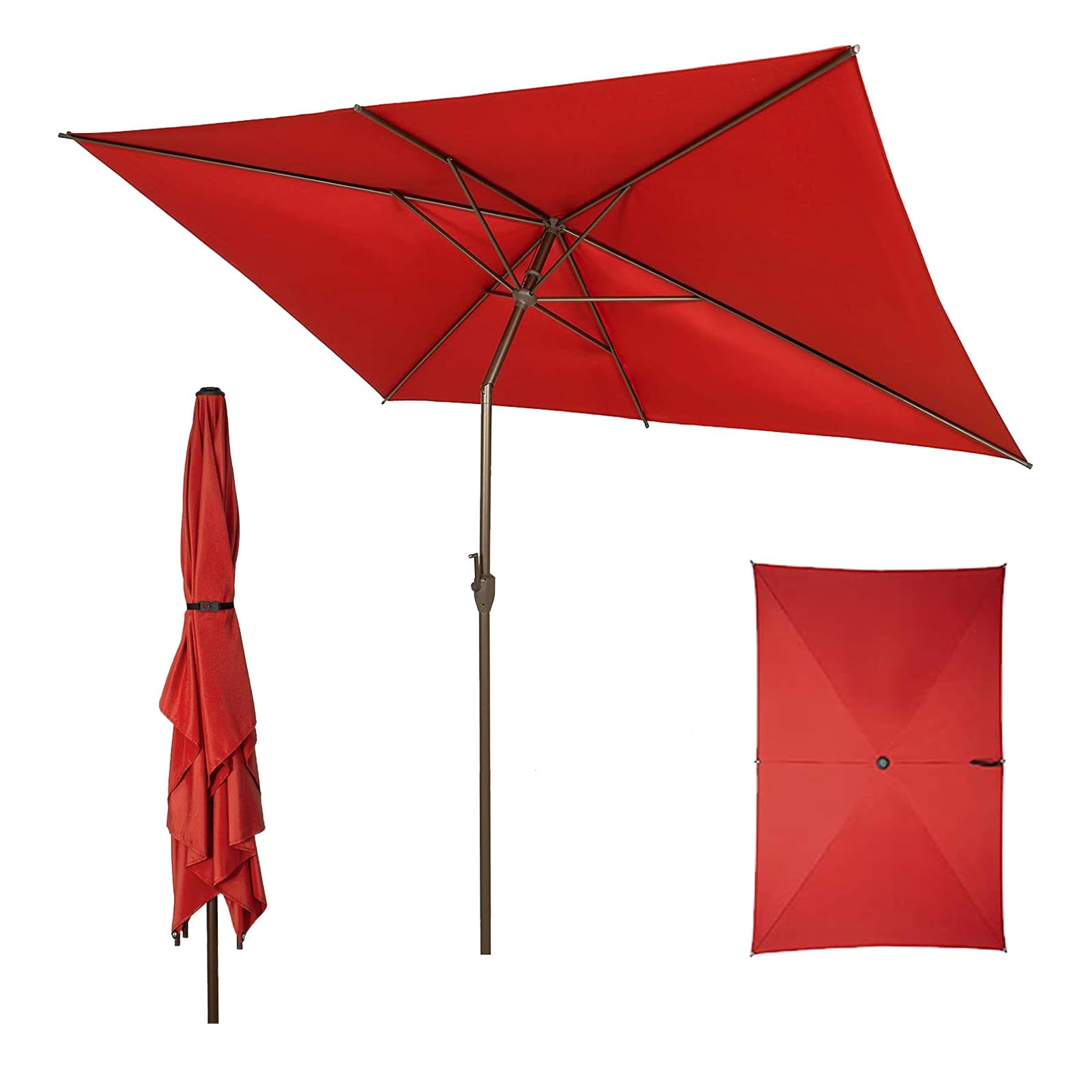 abba patio umbrella sku ap9386ctr Abba Patio 6.5 x 10 ft Outdoor Square Patio Umbrella w/ Push Button Tilt  and Crank, 6 Ribs-Red
