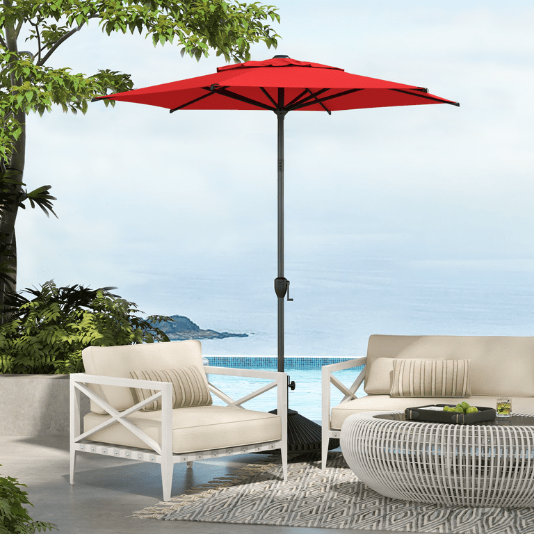 abba patio beach umbrella 7 Feet with Sand Anchor, Push Button Tilt and Carry Bag Multicolor UV treatment offers UV protection from the suns rays Abba Patio 10-ft Steel Brown