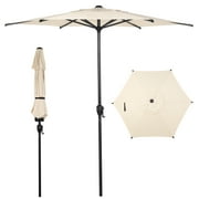 Abba Patio 7.5ft Outdoor Patio Umbrella w/ Push Button Tilt and Crank, 6 Ribs-Beige
