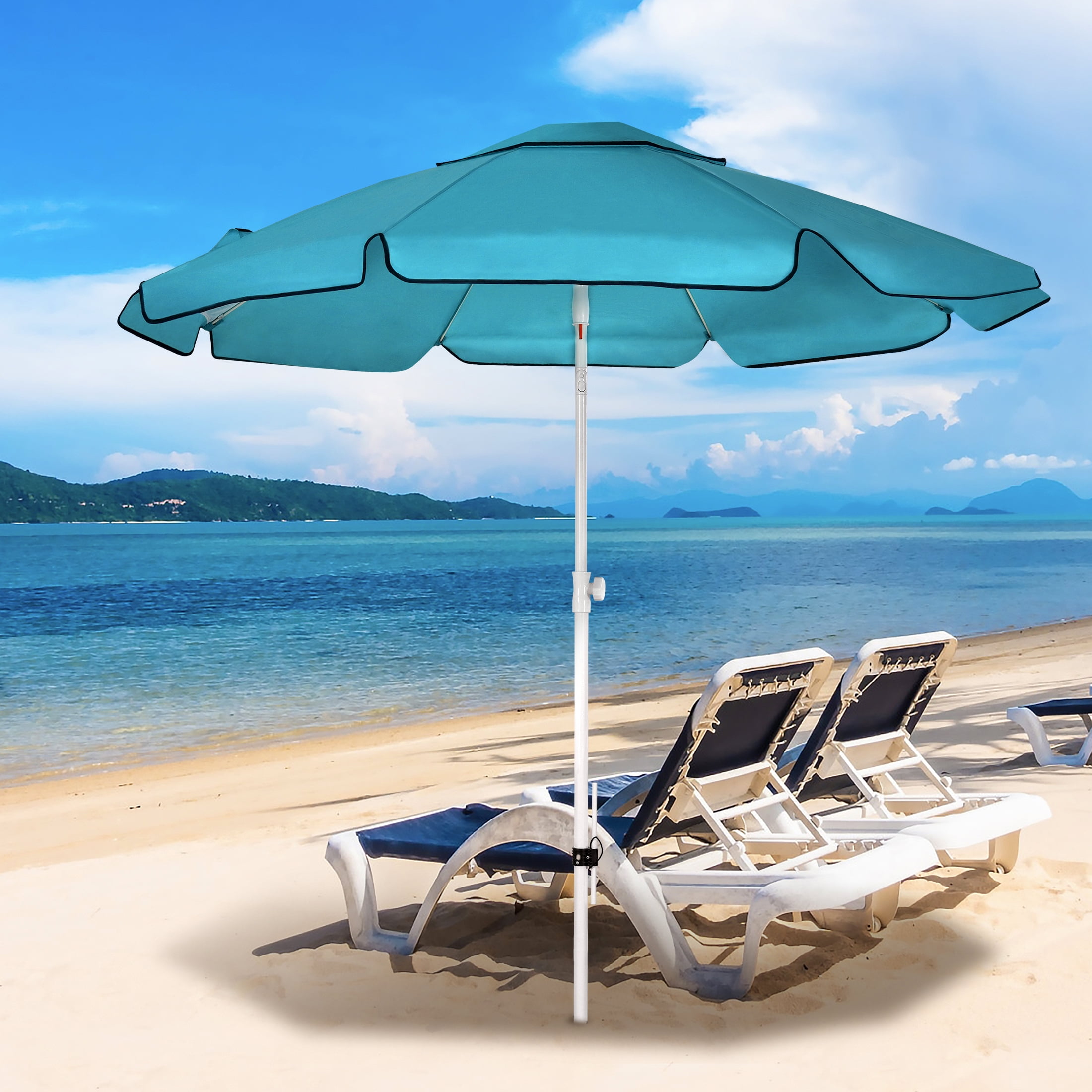 Abba Patio 7' Patio Beach Umbrella Sun Shade Tilt w/ Carry Bag, UV Protection, Lake Blue