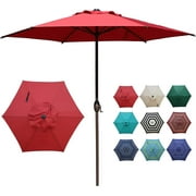 Abba Patio 7.5ft Round Oslo Outdoor Market Umbrella w/ Push Button Tilt, Crank, 6 Ribs-Dark Red