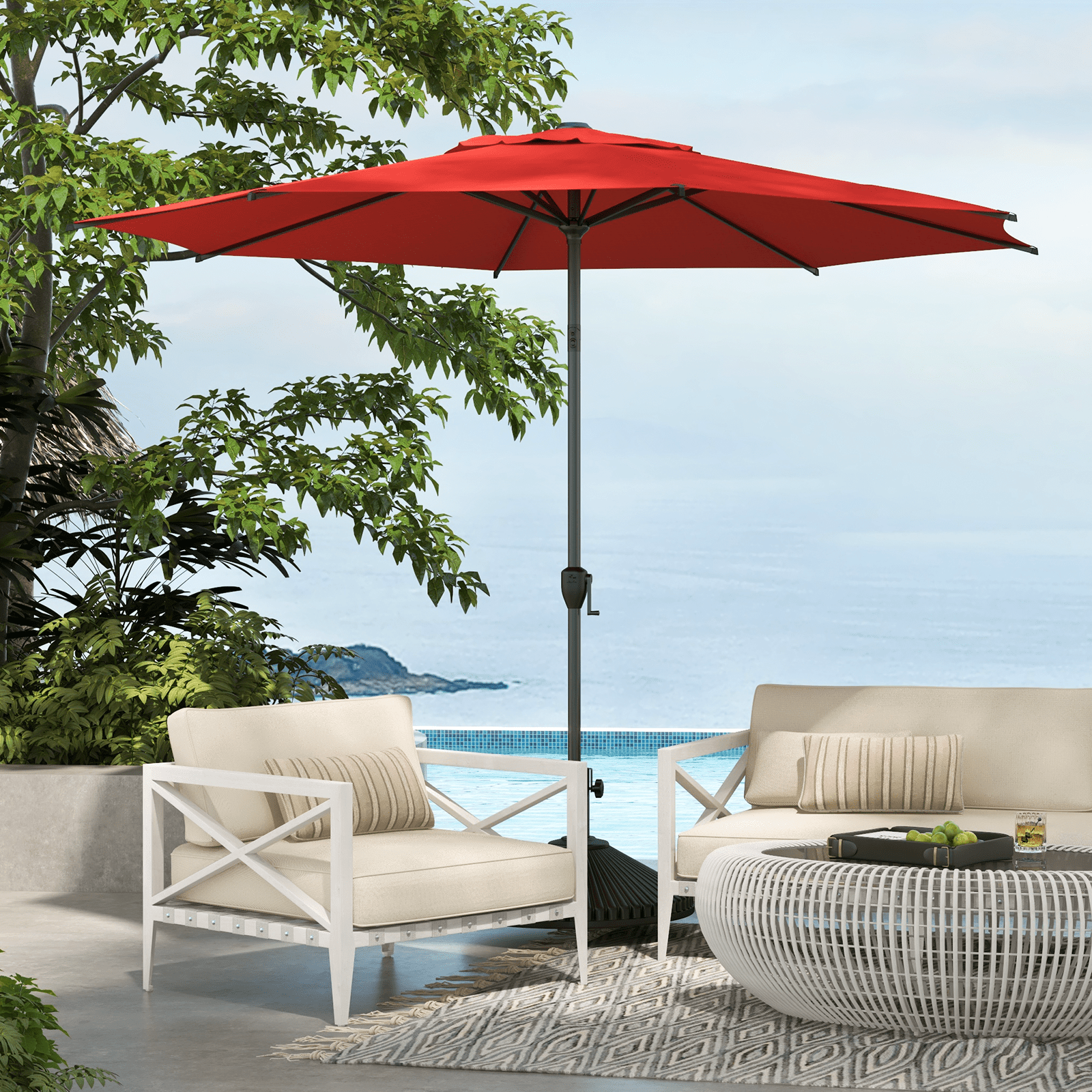 abba 9 ft patio umbrella Abba Patio 9ft Oslo Outdoor Umbrella w/ Push Button Tilt & Crank, 8 Ribs,  Dark Red