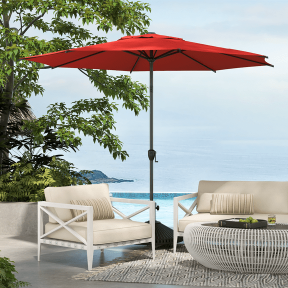 Abba Patio 9ft Oslo Outdoor Umbrella w/ Push Button Tilt & Crank, 8 Ribs, Dark Red