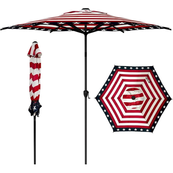 Abba Patio 9ft Outdoor Market Patio Umbrella w/ Push Button Tilt and Crank, 6 Ribs, Star-Spangled