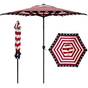Abba Patio 9ft Outdoor Market Patio Umbrella w/ Push Button Tilt and Crank, 6 Ribs, Star-Spangled