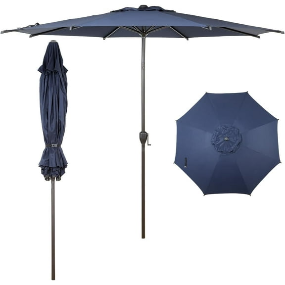 Abba Patio 9ft Outdoor Patio Umbrella, Push Button Tilt & Crank, 8 Ribs, Dark Blue