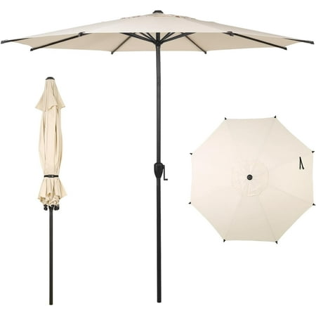 Abba Patio 9ft Outdoor Patio Umbrella w/ Push Button Tilt & Crank, 8 Ribs, Beige