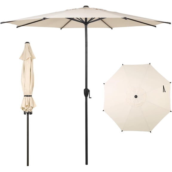 Abba Patio 9ft Outdoor Patio Umbrella w/ Push Button Tilt & Crank, 8 Ribs, Beige